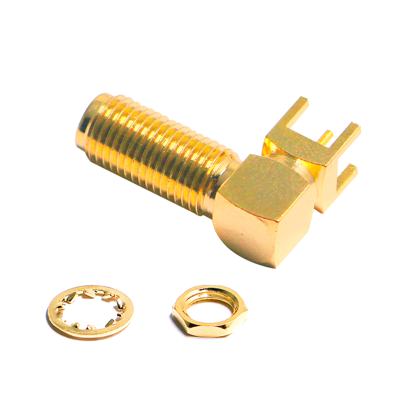 SMA接头14牙射频同轴连接器弯角KWE接线端子外螺纹母针全铜镀真金